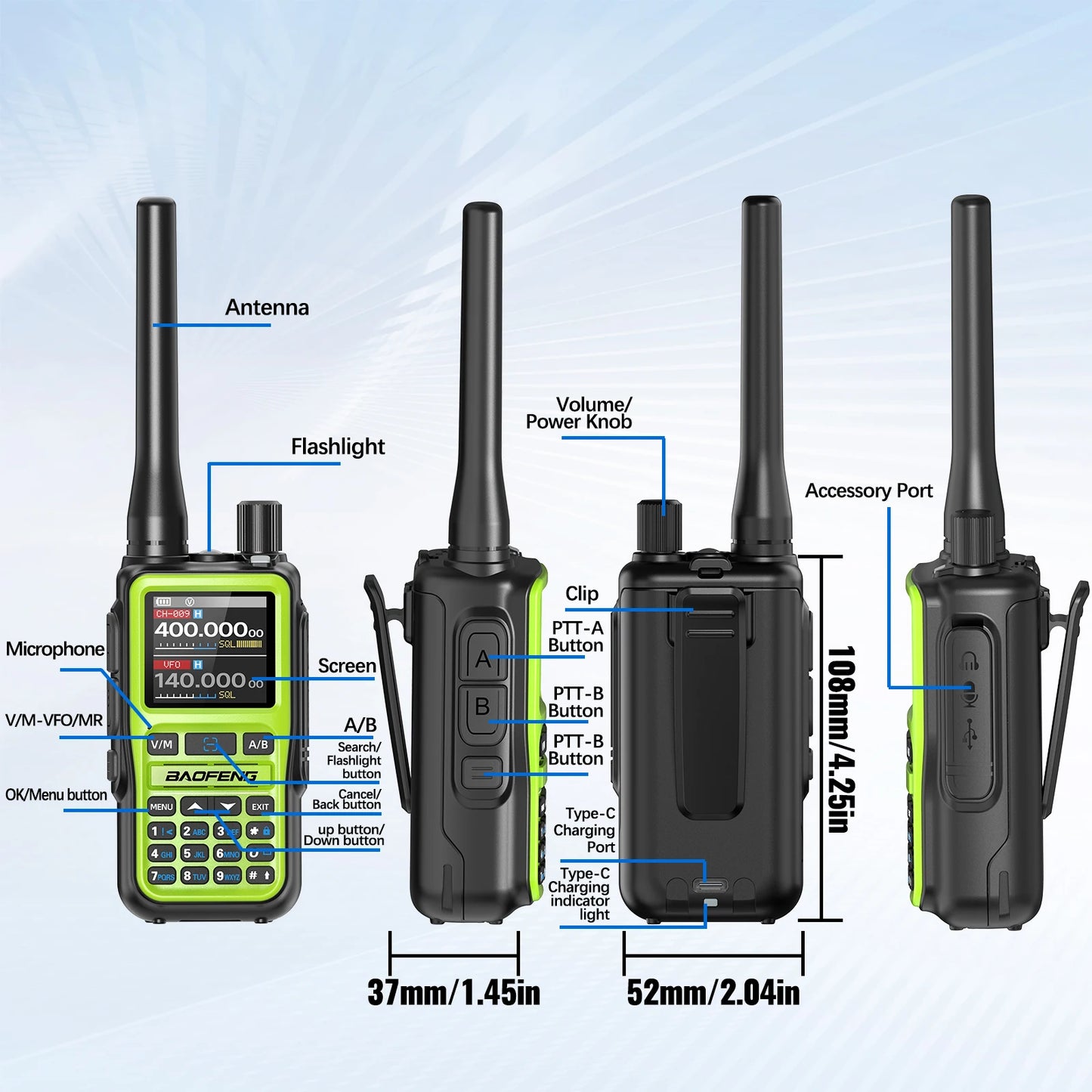 BAOFENG UV-5R Mini Walkie Talkie Air Band Bluetooth Programming Wireless Copy Frequency 999CH Full Band Long Range Two Way Radio