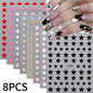 8pcs/set Mini Red Heart Valentines Nail Stickers Irregular Love Stripe Gold/Silver Nail Decals Sliders Laser Shiny Manicure Acce