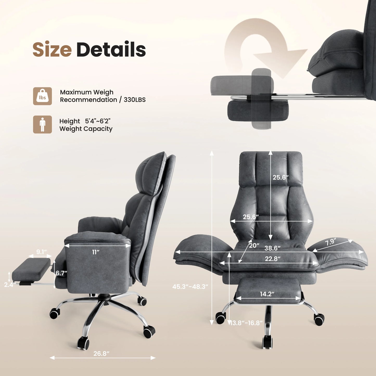 Pet Friendly Ergonomic Office Chair with Armrests, Cat Side Seat 360° Swivel Reclining Desk Chair for Cat Owners Furry Companion Work Chair with Footrest