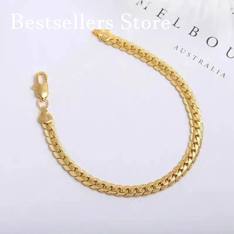 925 Sterling Silver, 18K Gold, 5mm Embossed Bracelet - Fashionable for Men and Women, Charming, Wedding Gifts and Jewelry