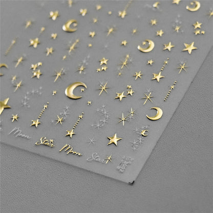 1PC 5D Korean Bronzing Nail Stickers Japanese Gold Silver Star Moon Luxury DIY Nail Art Decoration Decals Manicure Accessories