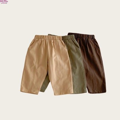 Toddler Girl Cotton Pleated Harem Pants 1-6Y Kids Boys Solid Color Casual Roll Up Trousers Comfy Elastic Waist Kids Bottoms