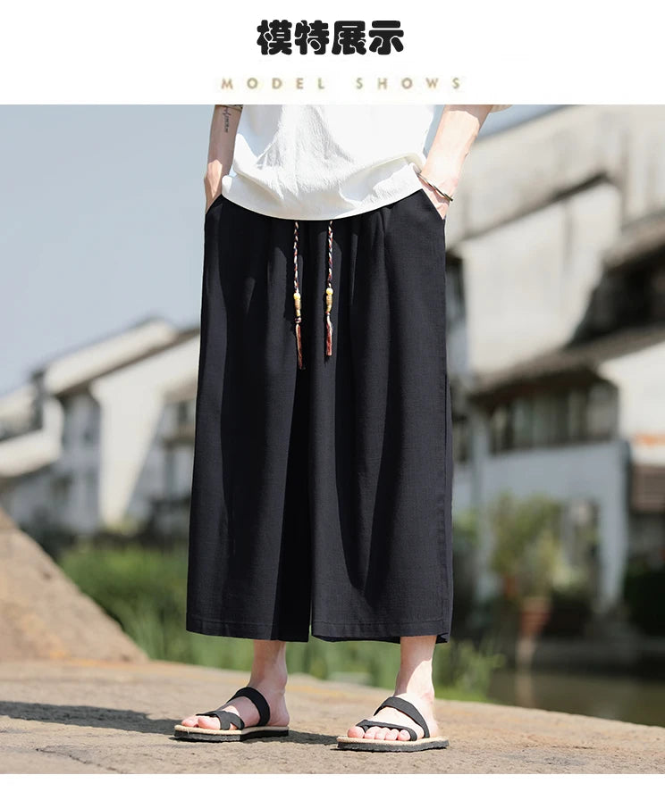 Men Loose Fit Shorts Summer Breathable Casual Pants Wide Leg Linen Cotton Plus Size5XL Comfortable Outdoor Harajuku Trousers Men