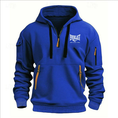 Fashion autumn and winter men's brand clothing multi-zipper design printed hoodie casual sweatshirt loose hooded jumper