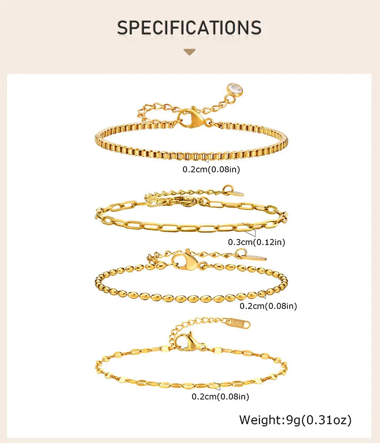 Non Tarnish Stainless Steel Bracelet Gold Plated Stackable for Women, Thin Herringbone Chain Bracelet Waterproof Jewelry Gift