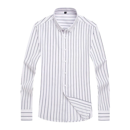 M-5XL 2023 Autumn New Men's Striped Shirt Solid Casual Long Sleeve Slim Fit Korean Edition Business Formal Laydown Shirt
