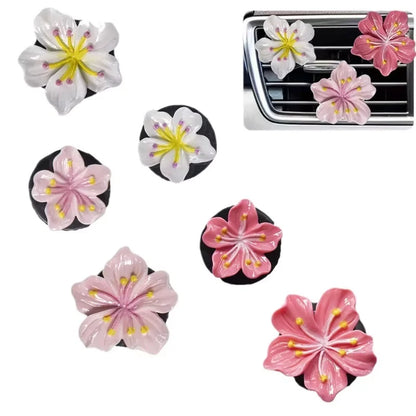 2Pcs Car Perfume Clip Flower Car Air Freshener with Fresh Color Air Outlet  Decorations Bright Peach Blossom Cherry Blossom