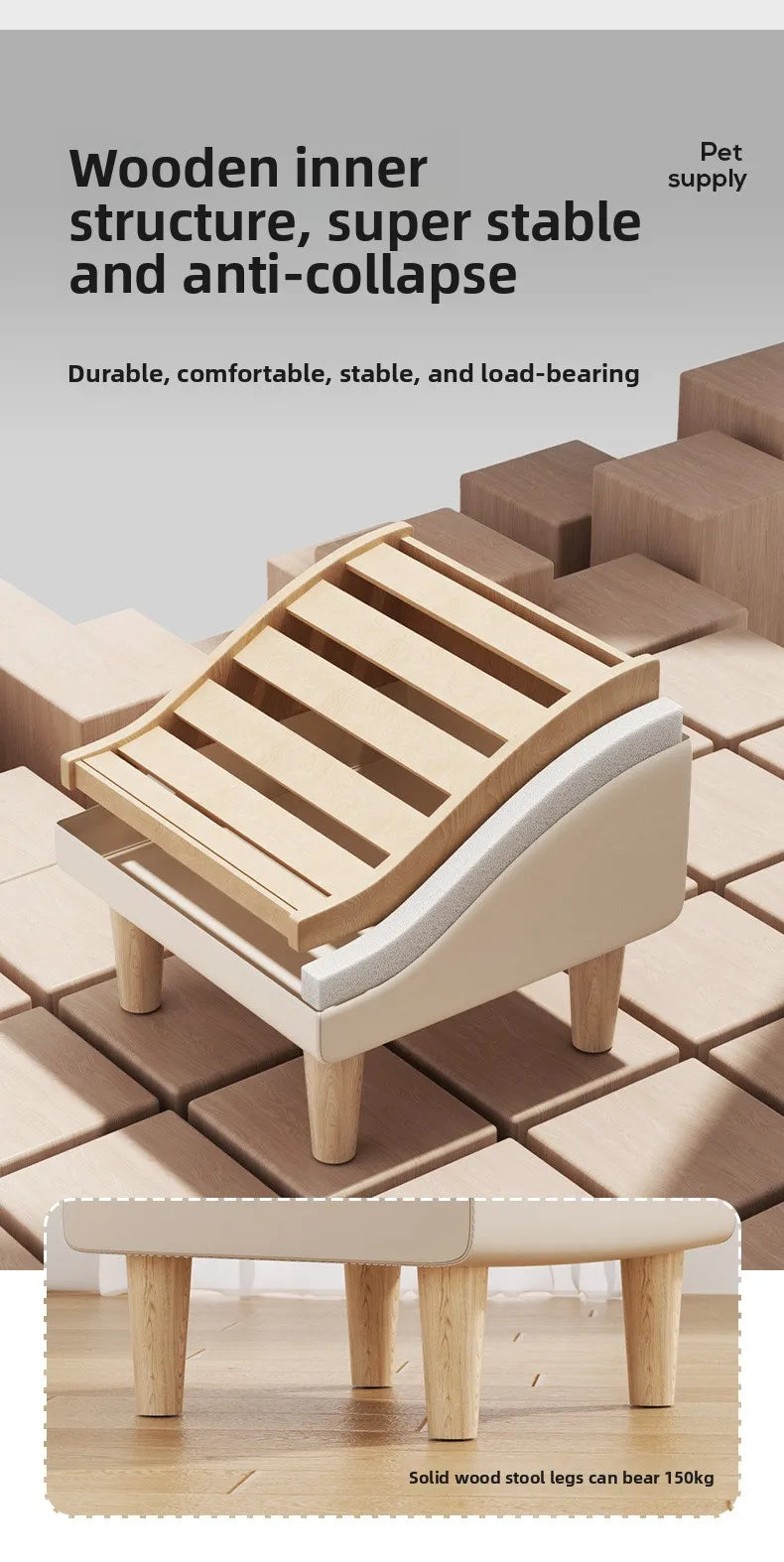 Foldable Pet Ramp Non-Slip Dog Stairs Sofa Climbing Assistance for Bed & Car Footrest Stool for Small Breed Cats and Dogs
