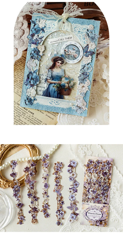 Journamm 10pcs Long Floral Stickers Hollow Relief Craft DIY Scrapbooking Collage Stationery Decor Junk Journal Frame Sticker