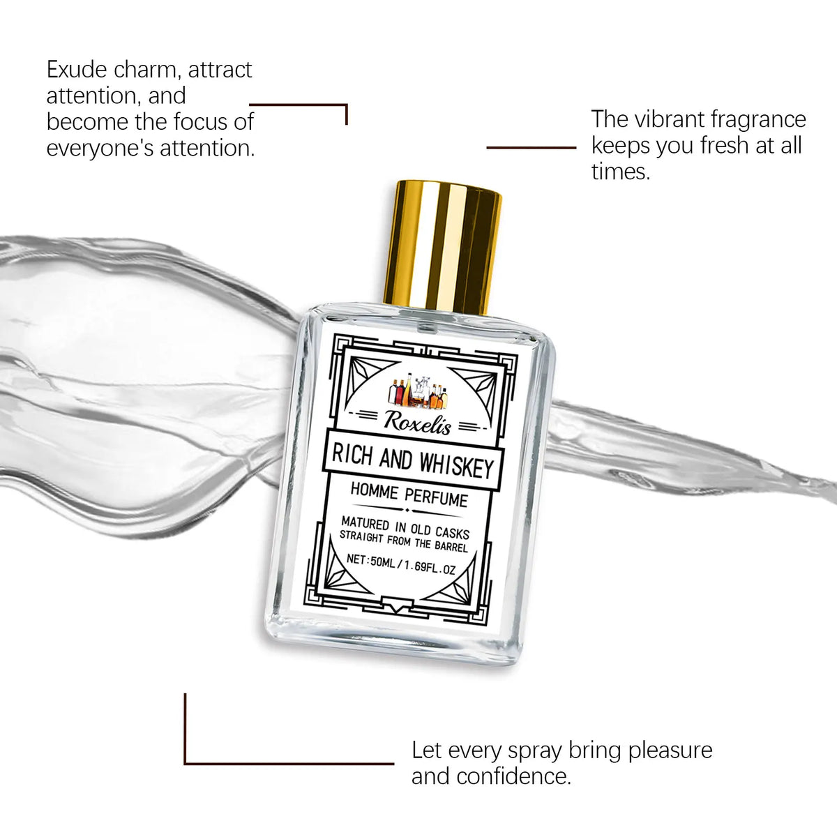 ROXELIS 50ml Rich And Whiskey Homme Perfume Long-lasting Fragrance,Enhance Personal Charm, Confidently Show Style and Elegance