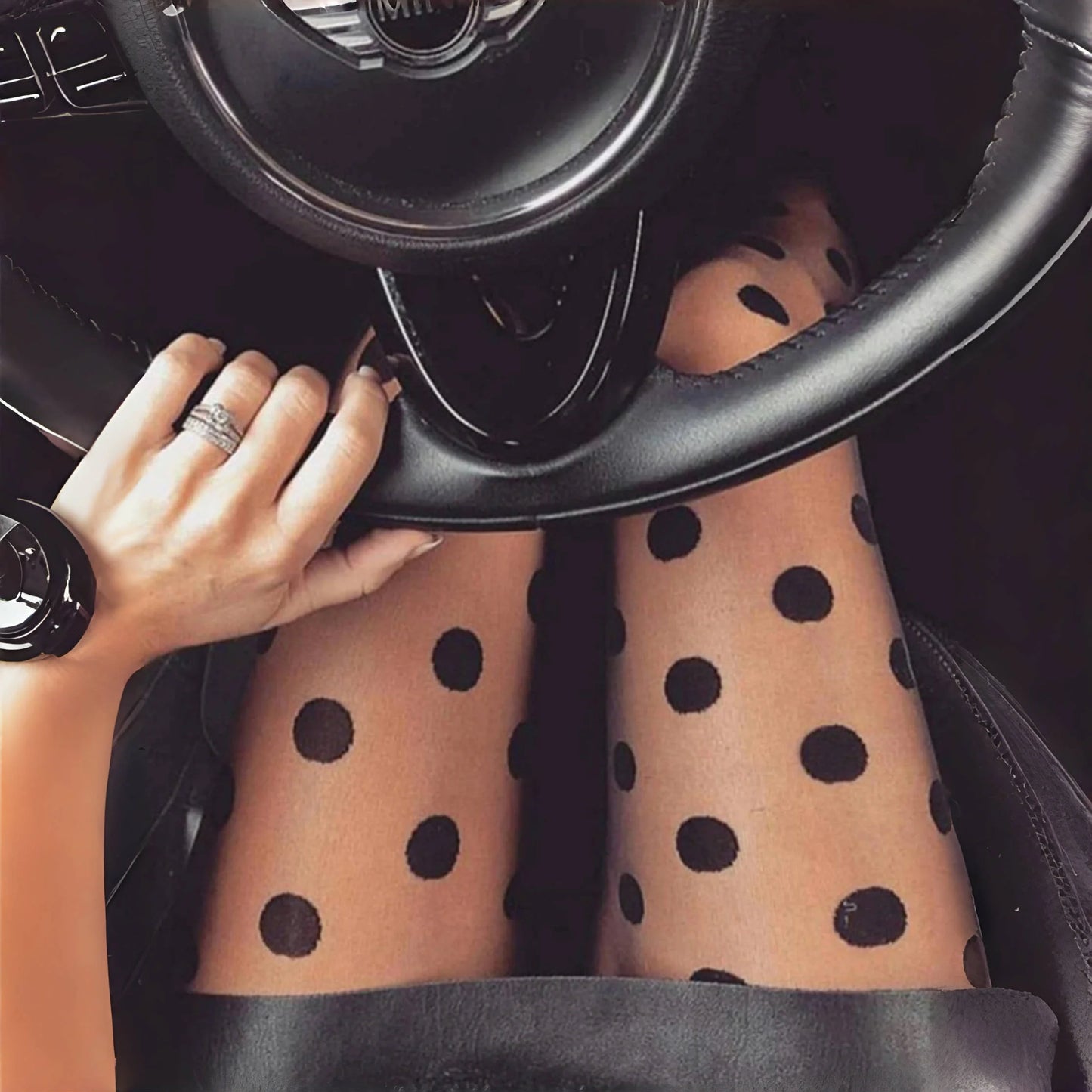 1 Piece Women'S Large Polka Dot Pantyhose Thin Black Silk Anti-Hook Silk Sexy Large Polka Dot Pantyhose