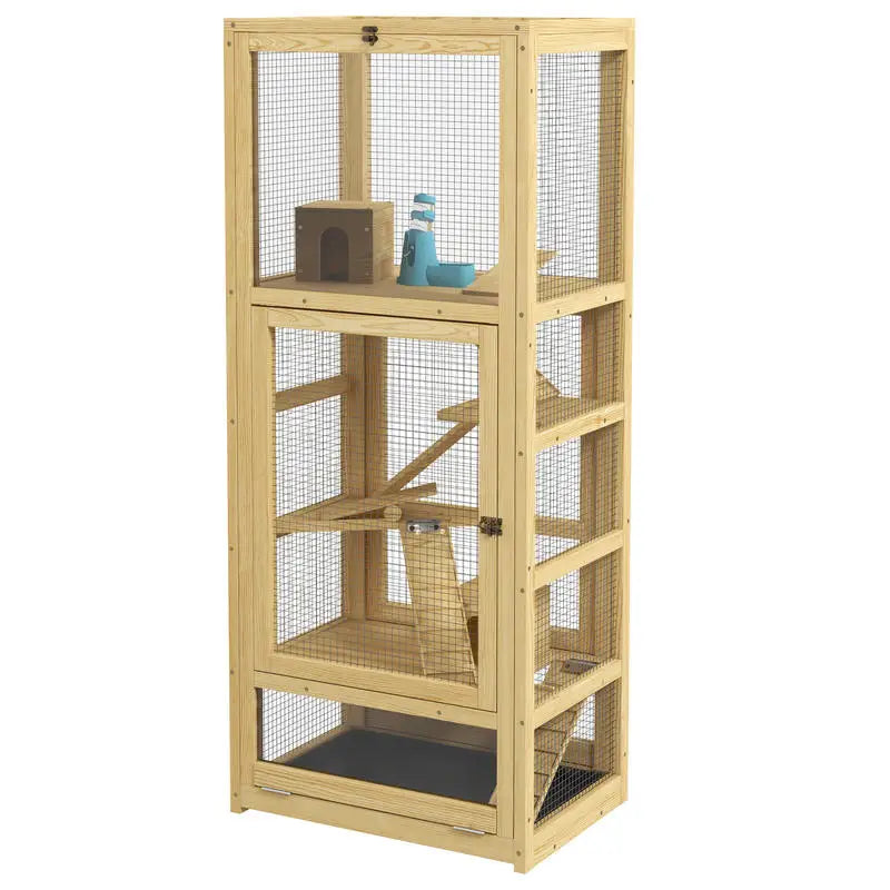Cage for hamsters or small animals in wood 5 levels with niche balançoire 54 x 38 x 131 cm natural