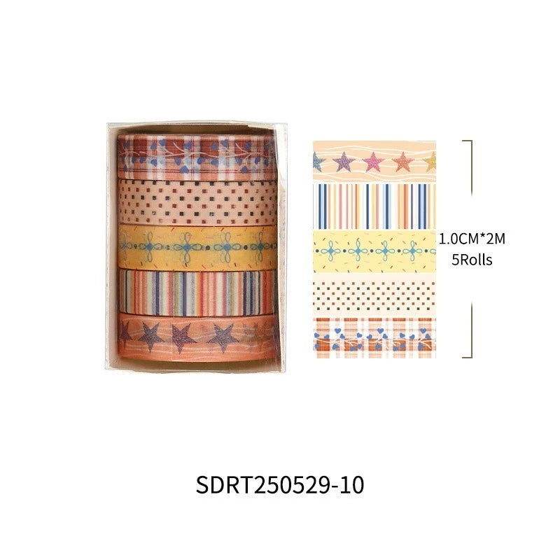 MINKYS 5pcs/set Basic Grid Star Decorative Tape Cute Cartoon Creative Washi Tape School Stationery