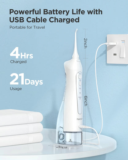 Fairywill Water Flossers Oral Irrigator Rechargeable Portable Dental 3 Modes Water Tank for Teeth 300ML Waterproof Teeth Cleaner
