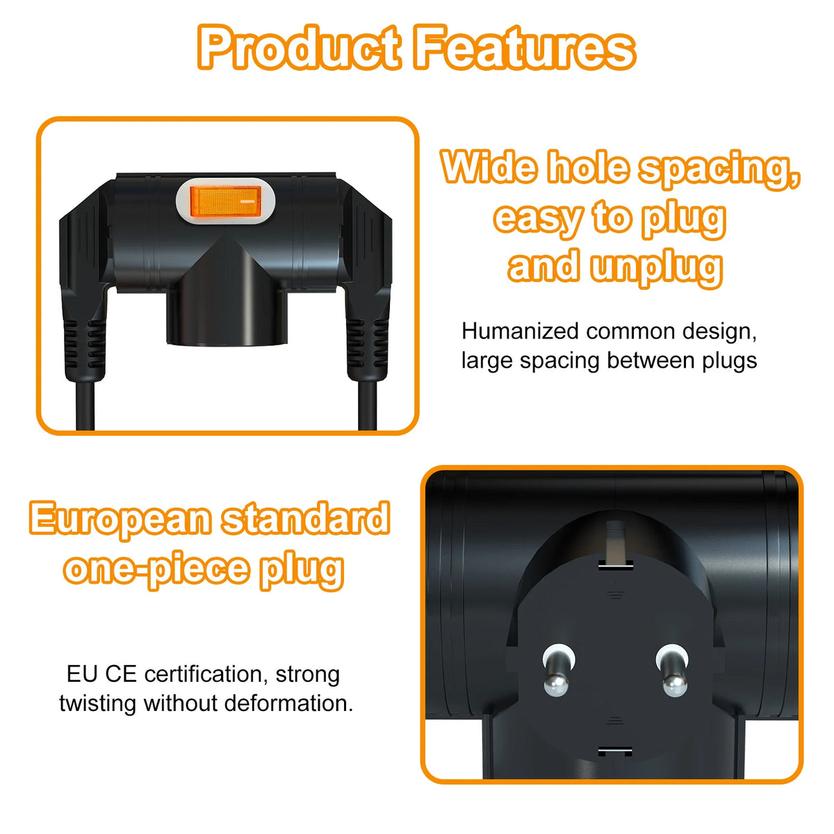 EU Converter Plug Adapter Electrical Socket With Switch German Standard 1 to 3 Way Outlets Double Plug Wall Socket Extender