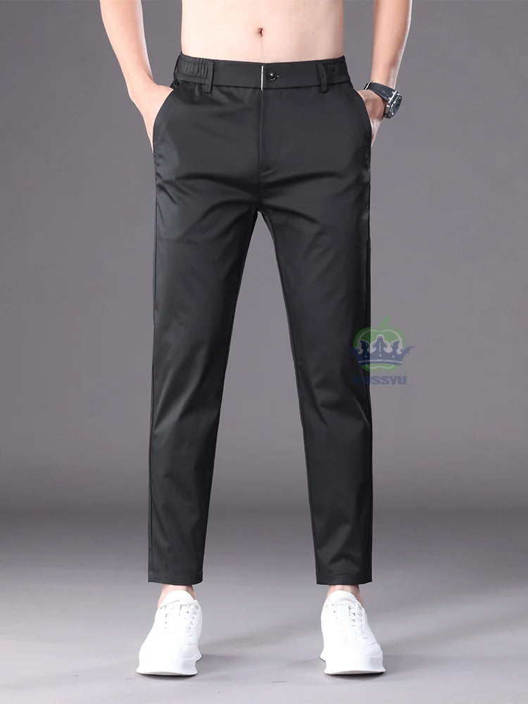 Summer High Quality Cotton Ankle Length Casual Pants Men Business Slim Elastic Waist Jogger Outdoors Korean Work Suit Trousers