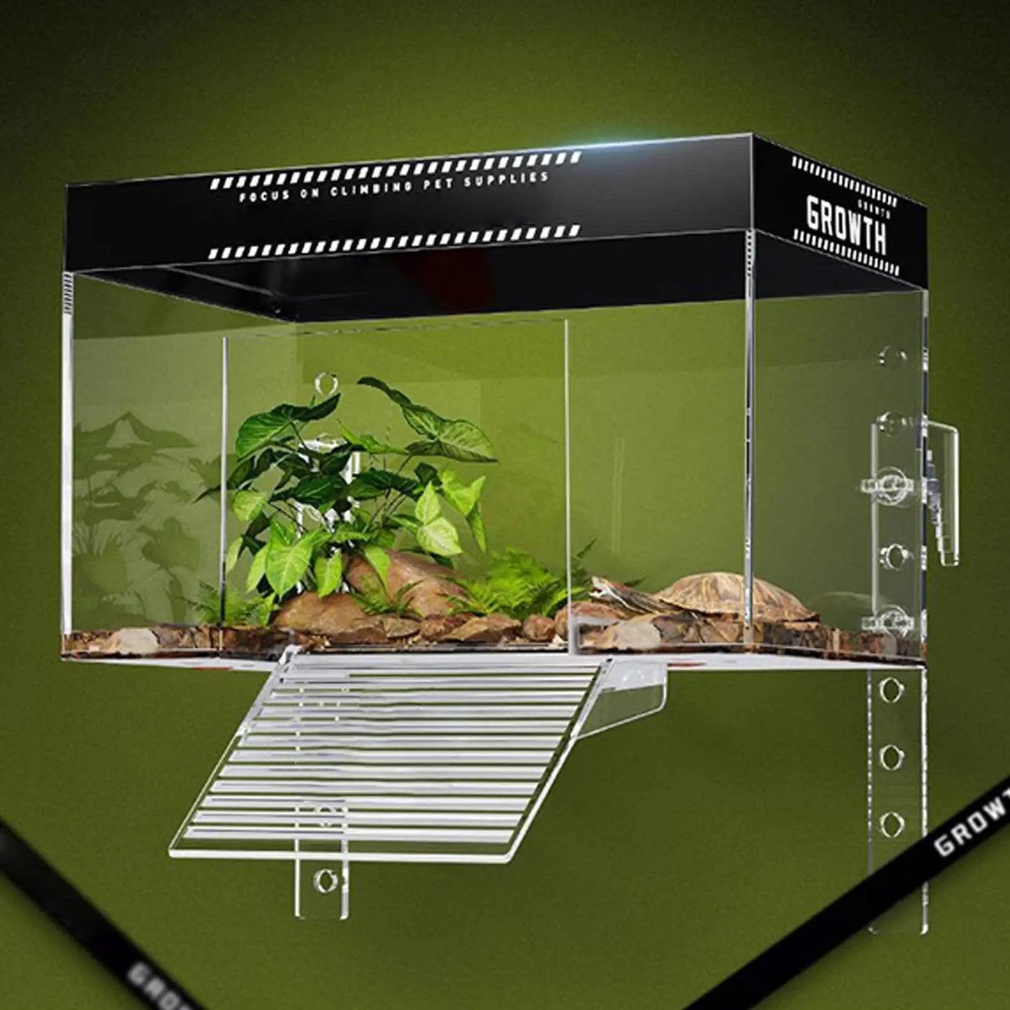 Over Tank Turtle Basking Land Pet Turtle Tank Basking Dock with Lid Reptile Resting Land Aquatic Turtle Basking Platform