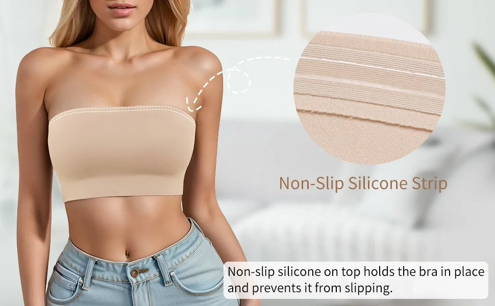 Sexy Seamless Strapless Tube Top Bra Women's Half Cup Ultra Thin Silicone Non-slip Underwear Off-the-shoulder  Dress Lingerie