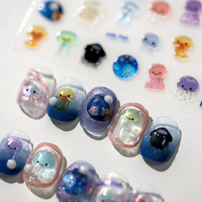 1pcs 5D Kawaii Jelly Nail Art Stickers Cute Jellyfish Self Adhesive Nail Art Decorations Stickers DIY Cartoon Manicure Decals