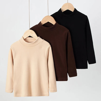 1/3/4 Pcs Children's Mid-collar Bottoming Shirt in Autumn And Winter Solid Color Joker Girls' Long sleeve T-shirt Boys' Casual S