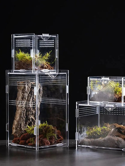 Acrylic Transparent Reptile Terrarium Breeding Box Turtle Cage Nano Arboreal Tarantula Enclosure Dearded Dragon Reptiles Habitat