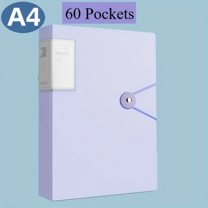 Durable 60-Pocket A4 Folder File Bag, High Transparency & Waterproof, Ideal for Exam Papers & A4 Size Documents,Perfect for Home