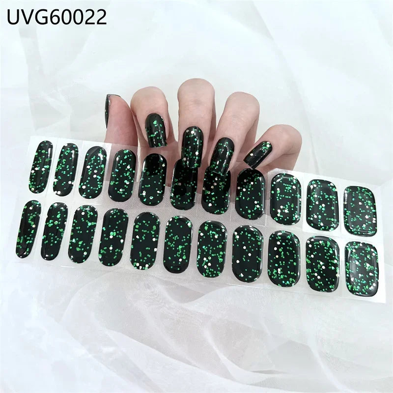 16/18/20Tips Semi-Cured Gel Nail Strips Adhesive Full Cover Stickers for Nails UV Lamp Need Press On Nails Fashion Manicure