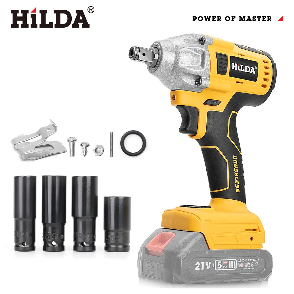 HILDA 1/2" Brushless Impact Wrench 1200N.m High Torque Electric Wrench Power Tool for Scaffolding Tire Repair For Makita Battery