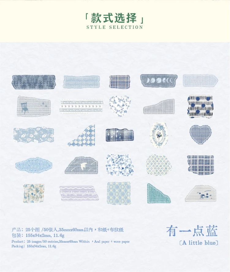Journal GO 50pcs Dual Material Cloth Fabric Textured Stickers for Photo Frame Collage Junk Journal Scrapbooking diy Material