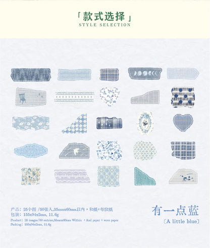 Journal GO 50pcs Dual Material Cloth Fabric Textured Stickers for Photo Frame Collage Junk Journal Scrapbooking diy Material