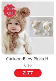 Cartoon Baby Plush Hat Winter Warm Infant Beanie Cap with Ears Autumn Cute Solid Color Kids Boy Girl Earflap Hats Bonnet Gorras