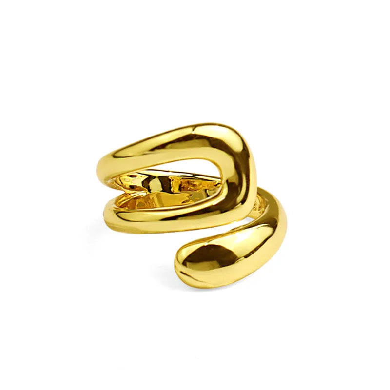 Silver Color High-quality Smooth Geometric Irregular Hollow Opening Rings For Women Fashion Birthday Party Jewelry