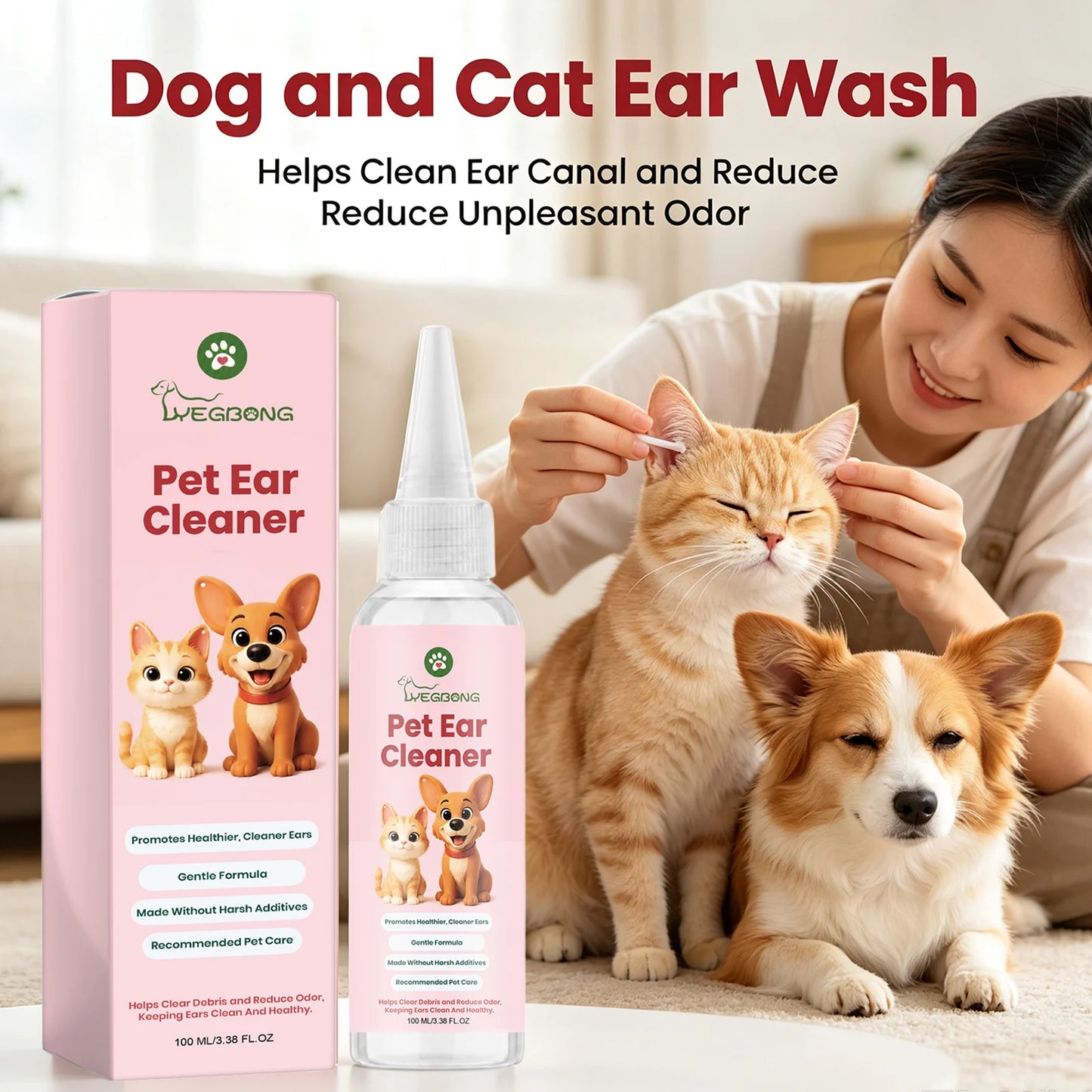 Pet Ear Cleaner Remove Earwax & Ear Mites Relieve Itching & Discomfort Reduce Inflammation Gentle Pet Ear Care Cleansing Drops