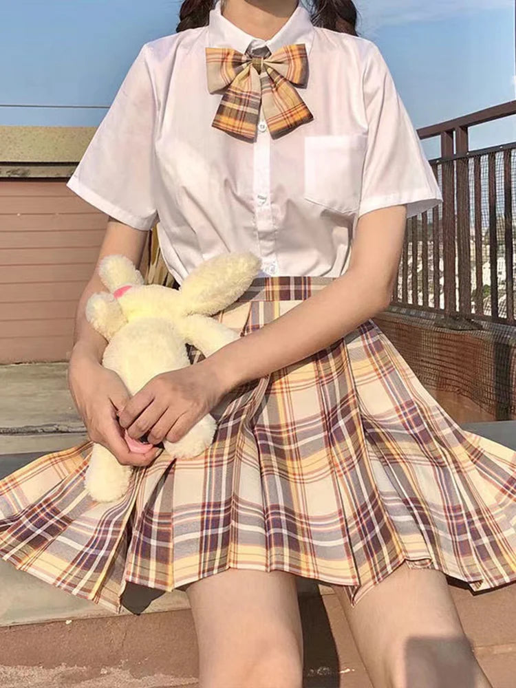JMPRS Plaid Women Pleated Skirt Bow Knot Summer High Waist Preppy Girls Dance Mini Skirt Cute A Line Harajuku Sexy Japan Faldas