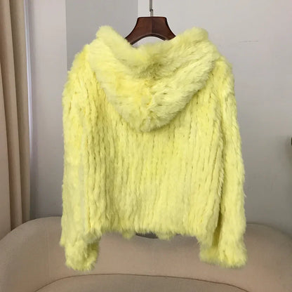 2024 Short Rabbit Fur Coat for Women Autumn Winter New Encrypted Thickened Handmade Double-sided Woven Hooded Korean Style