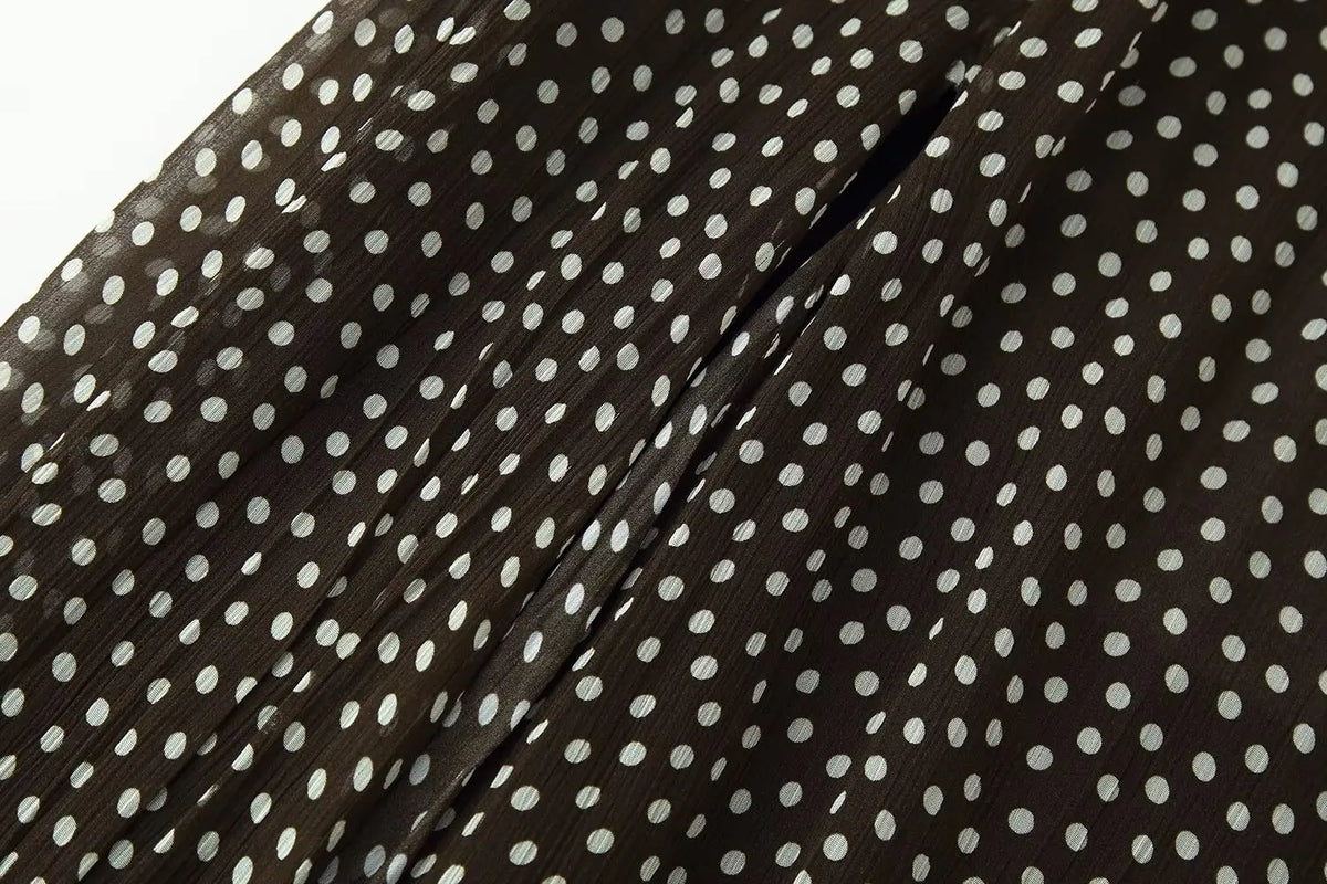Nlzgmsj 2026 Spring Summer Women's Vintage Black Polka Dot Ruffle Hem Skirt  Asymmetrical Hem Midi Skirt