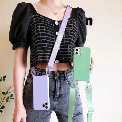 2024 Silicone Lanyard Phone Case For iPhone 12 13 Mini 14 15 16 Pro Max X XR XS Cover With Neck Strap Crossbody Necklace Cord