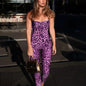 VEITCHE Leopard Printed Women Summer Jumpsuits Sexy Hot Popular Low Neck Spaghetti Strap Skinny Overalls Female Trend Midnight