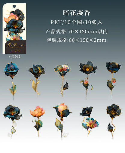 10pcs/1lot Kawaii Scrapbook Sticker Golden Flower Shadow Scrapbooking Supplies Planner Decorative Stationery Sticker