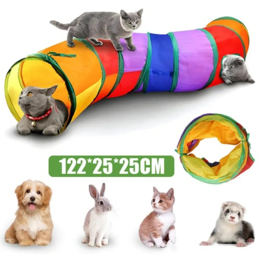 Small Pet Entertainment Accessory, 2-Way Foldable Interactive Tunnel with Side Openings, Indoor Outdoor Play Tube for Exploration, Ideal Toy for Cats, Puppies and Pet Rabbits