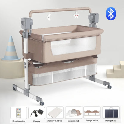Electric Baby Crib Bassinet Cradle Bluetooth Music Timer with Automatic Swing Remote Control Foldable Design Breathable Mesh Sides Soft Mattress Stable Frame Safe Sleeping Bed for Newborn Infant Home Use and Travel Comfort Ba