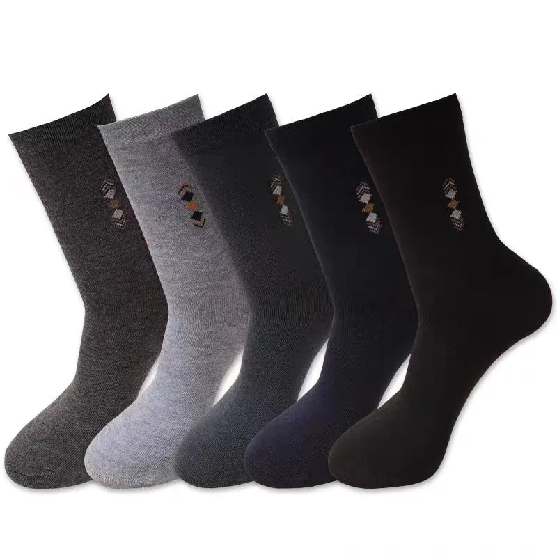 5 Pairs/Lot Men's Fashion Thickened Socks Four Seasons Leisure Breathable Deodorant Mid Tube Cotton Socks High Quality EU 38-44