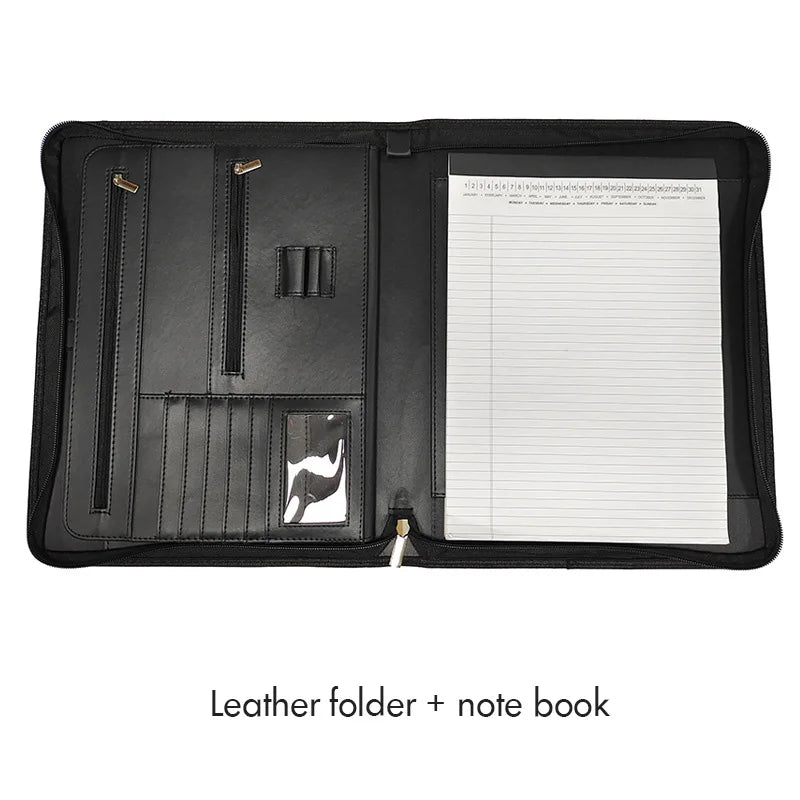 Leather Folder Zippered Closure Portfolio for Business IPad/Table and Card Interview Resume Binder
