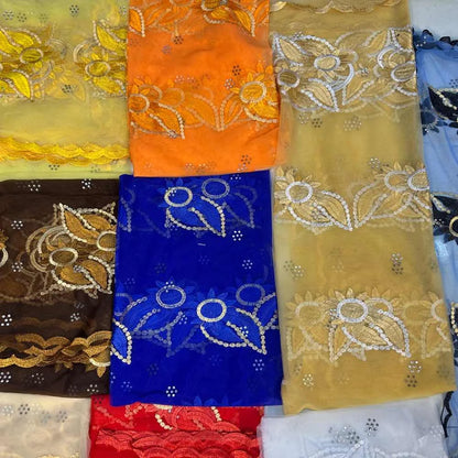 On Sale 2025 New African Net Hijab Scarf for Muslim Women African Dubai Islam Headscarf Embroidery Shawls Voile