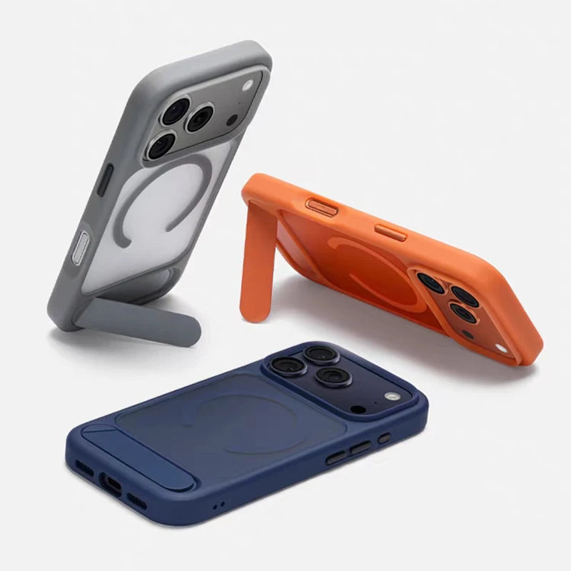 Invisible Folding Stand for Magsafe Magnetic Case For iPhone 17 Pro Max 17Pro Air Matte Skin Feel Wireless Charging Hard Cover