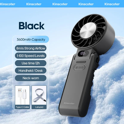 Portable High Speed Cooling Handheld Fan 3600mAh Rechargeable 100 Wind Speeds Adjustable Mini Foldable Air Cooling Turbo Fan