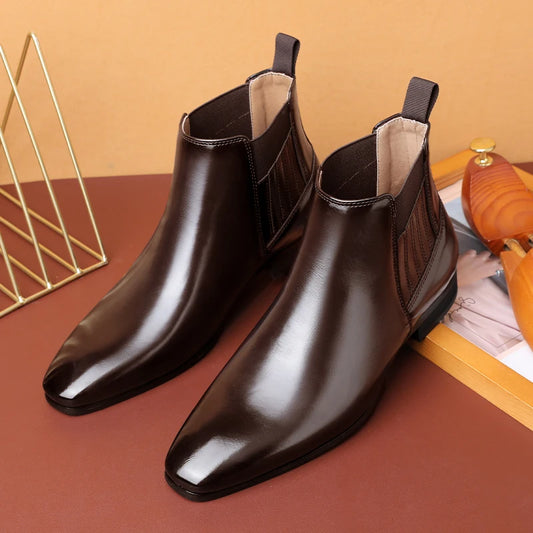 Men's Classic Retro Chelsea Boots Men Fashion British Style Short Ankle Boot Mens Casual High-Top Leather Shoes Flats