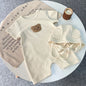 Cotton Romper Gift Hat with Ear New In Summer Kids Baby Girls Boys Short Sleeve Waffle Patch Bear Infant Newborn Jumpsuits