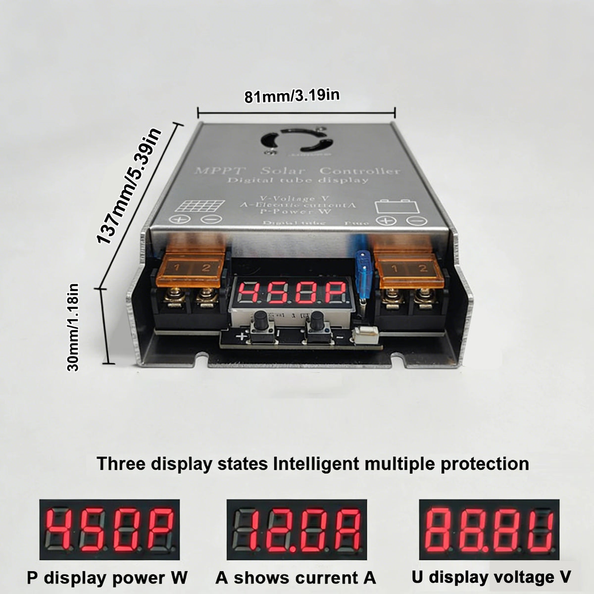 Step-Up MPPT Solar Controller Booster 450W 12A Digital Display Charging 9V-60V Input for 12V-120V Lithium Lead-Acid