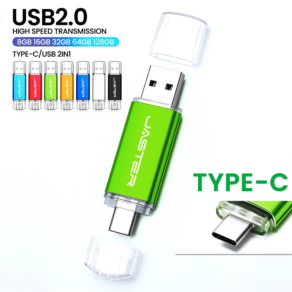 TYPE-C 2-in-1 USB 2.0 Flash Drive 64GB 512MB Real Capacity Memory Stick High Speed for Mobile Phones and Computers Business Gift